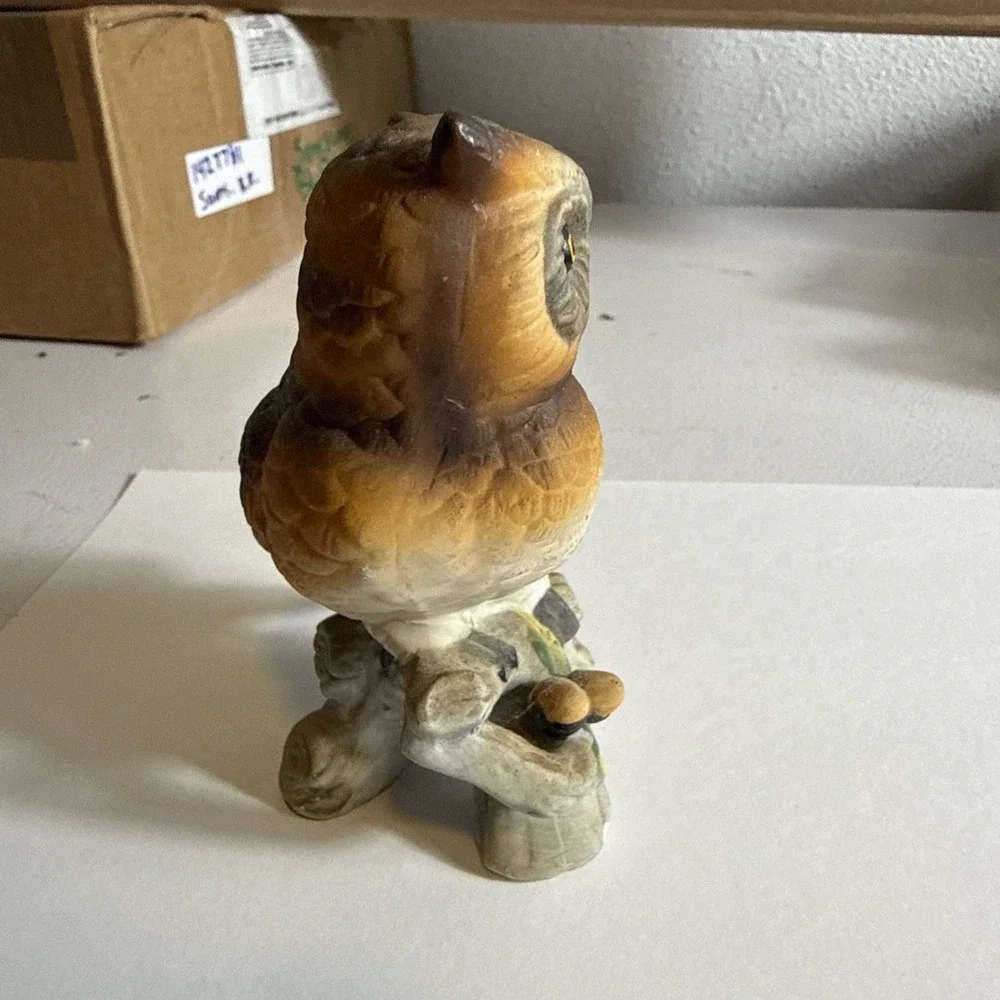 Vintage 5 In Owl Figurine Perched on Branch. Lightweight Statue
